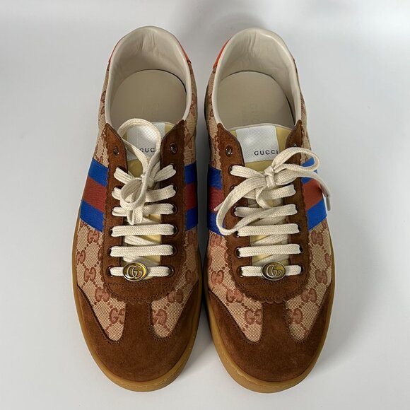 Gucci Original GG Supreme Shoes Mens Size 12 Brown Blue Bee Stripe 521682 KY940G - Picture 4 of 15